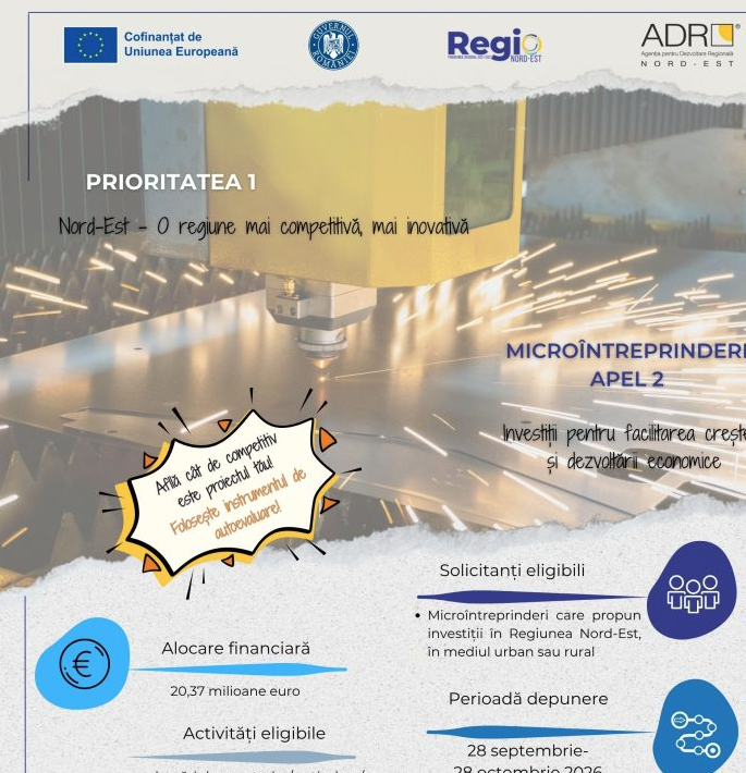Finanțare de până la 300.000 de euro pentru microîntreprinderile din Nord-Est