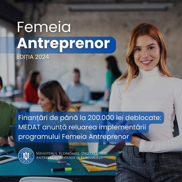 Ministerul Economiei deblochează în 2026 Femeia Antreprenor 2024 finanțări de 200.000 lei